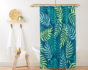 Botanical Green Shower Curtain Leaves Shower Curtain Cute  Shower Curtain Cool Shower Curtain Funky Shower Curtain Tropical Bathroom Decor