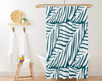Abstract Leaves Shower Curtain Tropical Green Shower Curtain Hawaiian Bathroom Curtains Minimalist Bathroom Decor Green Cute Shower Curtain