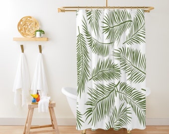 Tropical Shower Curtain Green Shower Curtain, Jungle Bathroom, Palm Shower Curtain Botanical Bathroom, Tropical Bathroom Cute Shower Curtain