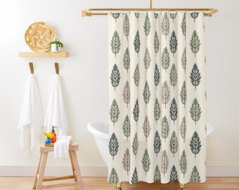 Boho Shower Curtain Bohemian New House Bathroom Decor Minimalist Beige Sage Leaves Shower Curtain Botanical Shower Curtain Cute Bath Decor
