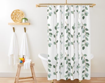 Plant Shower Curtain Green Shower Curtain Cute Shower Curtain Watercolor Botanical Shower, Plant Mom Bathroom, Eucalyptus Shower Curtain