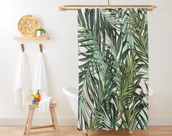 Palm Leaves Shower Curtain Green Shower Curtain, Plant Boho Shower Curtain, Botanical Shower Curtain, Tropical Hawaiian Shower Stall Curtain