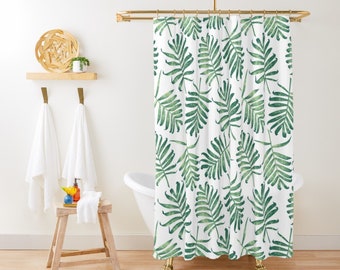Palm Leaves Shower Curtain Green Shower Curtain Cute Shower Curtain Tropical Summer Shower Curtain Hawaiian Bathroom Airbnb Bathroom Remodel