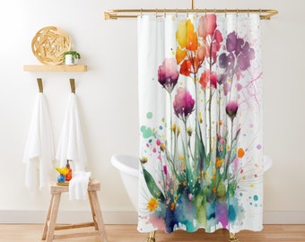 Colorful Floral Shower Curtain Botanical Bathroom Decor Boho Shower Curtain Boho Bath Curtain White Shower Stall Curtain Cute Shower Curtain