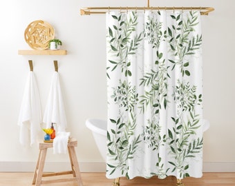 Shabby Chic Shower Curtains Botanical Green Shower Curtain Green Leaves Shower Curtain Minimalist Shower Curtain Bathroom Decor for New Home