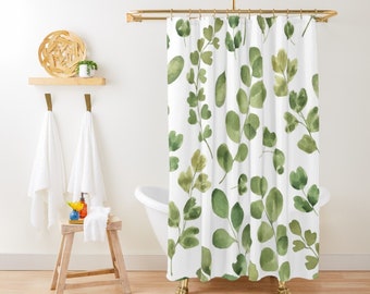 Tropical Green Shower Curtain Eucalyptus Leaves Shower Curtain Cute Shower Curtain Shabby Chic Shower Curtain Nature Lover Bathroom Decor