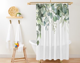 Eucalyptus Shower Curtain Leaves Shower Curtain Green Shower Curtain Cute Shower Curtain Tropical Bathroom Modern Shower Stall Curtain