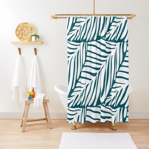 Abstract Leaves Shower Curtain Tropical Green Shower Curtain Hawaiian Bathroom Curtains Minimalist Bathroom Decor Green Cute Shower Curtain