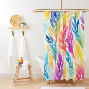 Colorful Leaves Shower Curtain Watercolor Leaves Shower Curtain Cute Shower Curtain Shabby Chic Shower Curtain Modern Abstract Bathroom