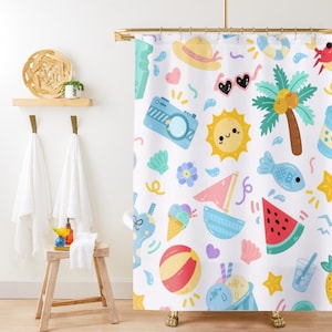 Beach Summer Shower Curtain, Beach Shower Curtain, Beach House Decor, Ocean Shower Curtain, Coastal Nautical Home Decor, Tropical Decor,