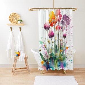 Colorful Floral Shower Curtain Botanical Bathroom Decor Boho Shower Curtain Boho Bath Curtain White Shower Stall Curtain Cute Shower Curtain