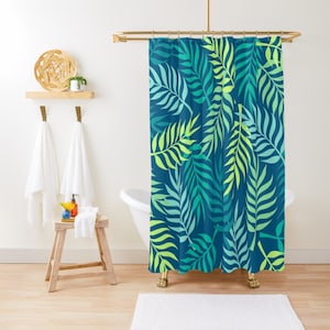 Botanical Green Shower Curtain Leaves Shower Curtain Cute  Shower Curtain Cool Shower Curtain Funky Shower Curtain Tropical Bathroom Decor