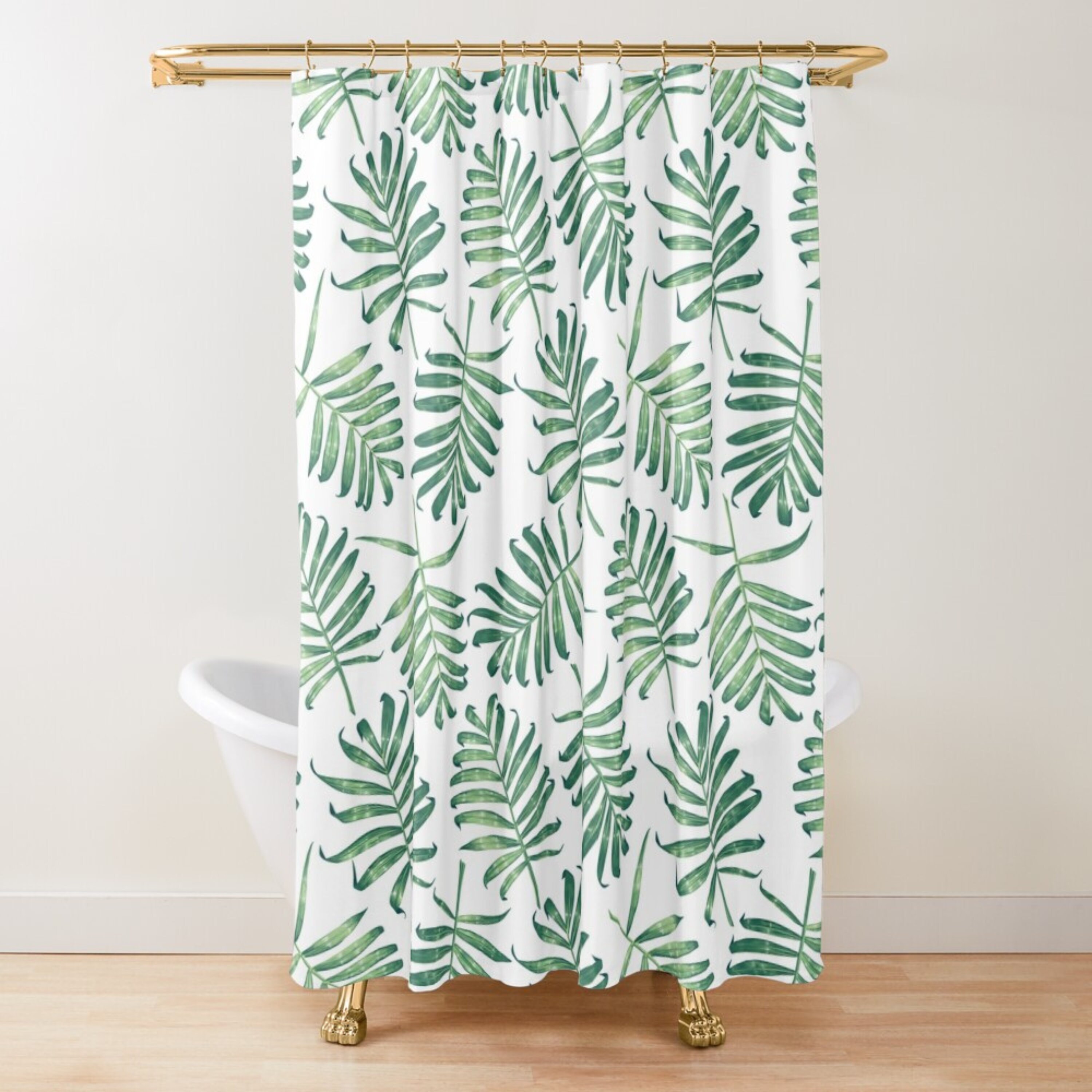 Leopard Palm Leaves Shower Curtain - Tropical Jungle Boho Style Bathroom Decor With Hooks - View #6