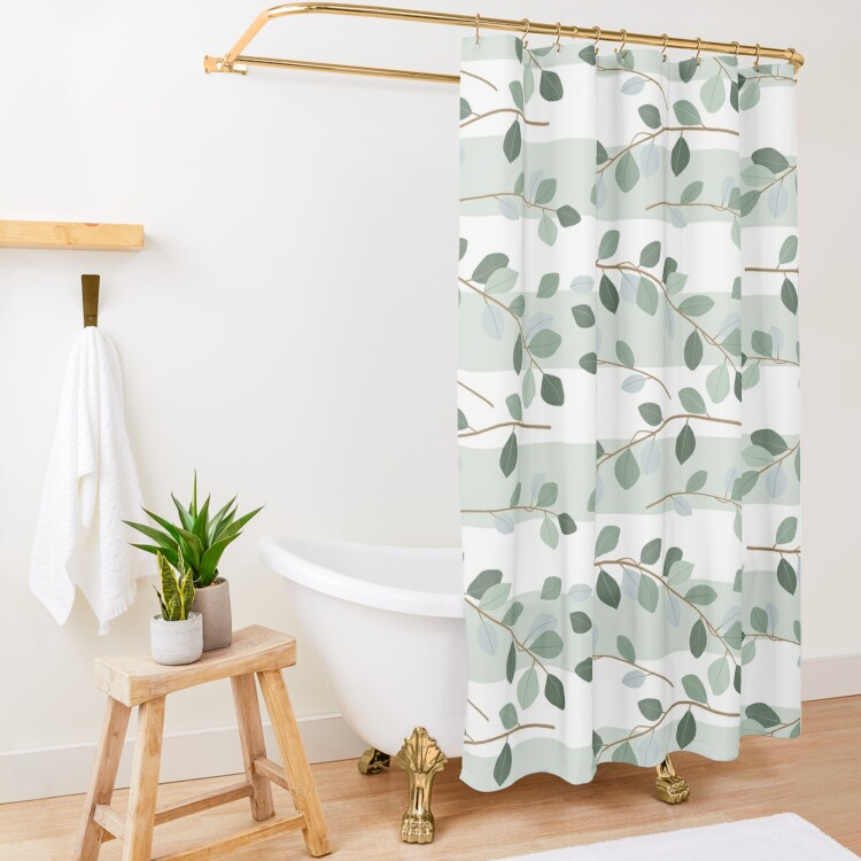 Sage Green Shower Curtain, Leaves Shower Curtain, Cute Shower Curtain