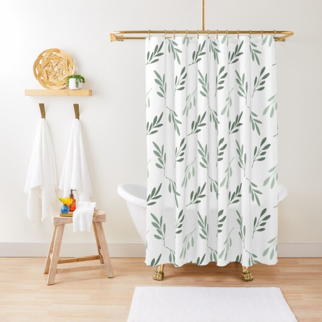 Cute Shower Curtain Sage Green Leaves Shower Curtain Shabby Chic Shower