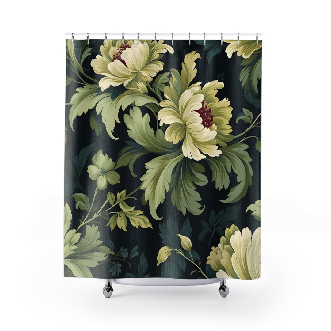 William Morris Style Shower Curtain, Botanical Shower Curtain, Green ...