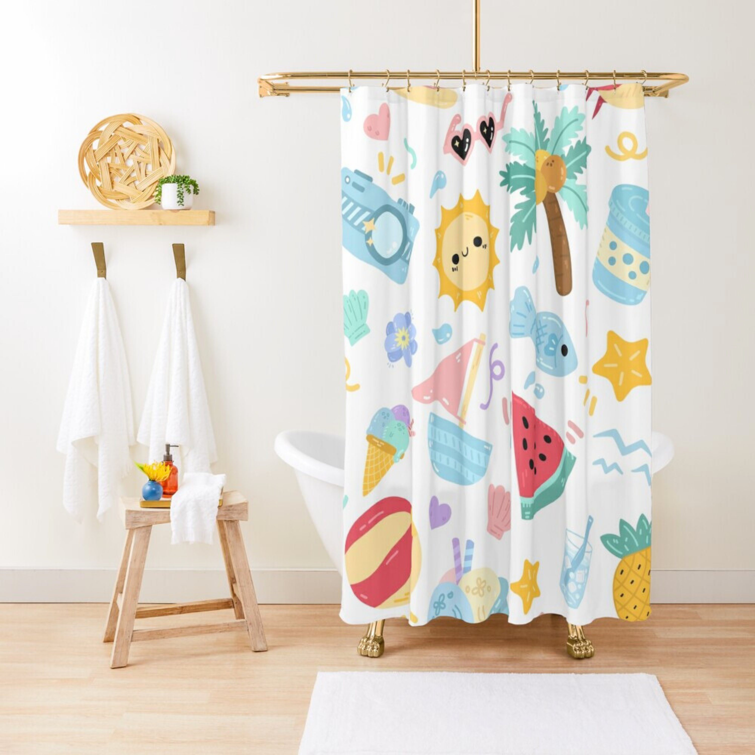 Beach Summer Shower Curtain, Beach Shower Curtain, Beach House Decor