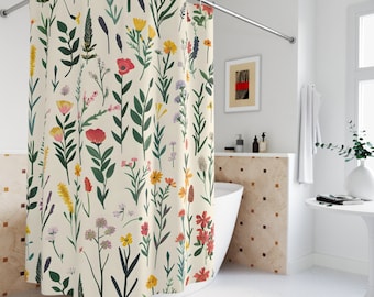 Botanical Shower Curtain Boho Floral Bath Curtain Cottagecore Shower Curtain Whimsical Bath Decor Floral Shower Curtain Boho Bathroom Decor