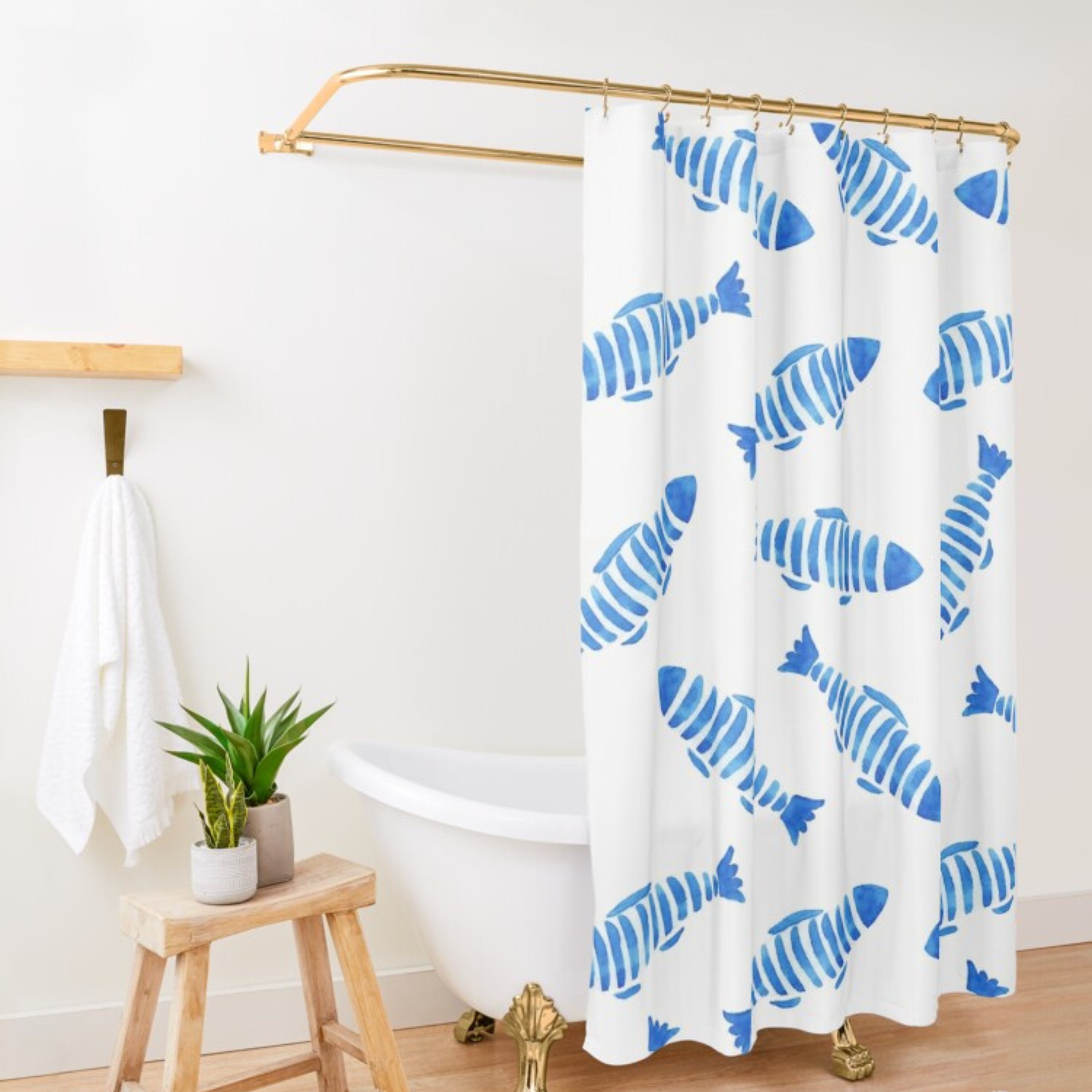 Ocean Fish Shower Curtain Beach House Shower Curtain Blue Shower ...