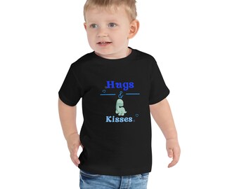 Toddler Boys Hugs & Dino Kisses Tee,Cute Dino Graphic, V-day Shirt