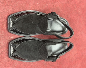 Handmade Jet Black Suede Peshawari Chappal Sandal