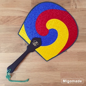 Traditional Korean Three Colour Paddle Fan with Tassel
