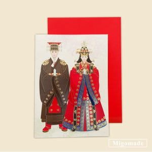 Carte de scène de mariage royal traditionnel coréen : carte de célébration, fiançailles, kdrama