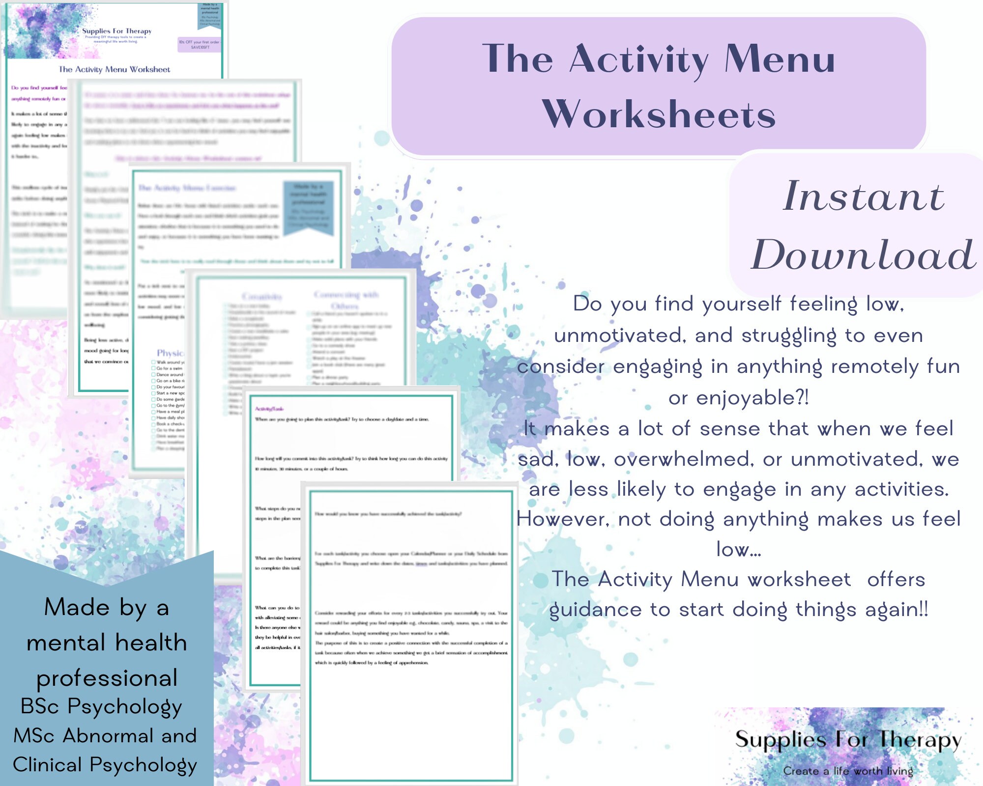 Activity Menu Worksheet, Therapy Self Help (digital Download) - Etsy