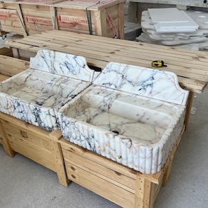 Calacatta Viola Marble Sink three side Ribbed, Marble Sink, Wall Mount Sink, Custom Order Marble Sink, Hand Carved Marble Sink, marble sink