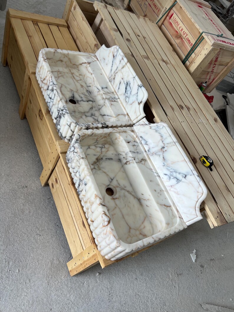 Calacatta Viola Hand Crafted Marble Sink: Ribbed Wall Mount - Etsy