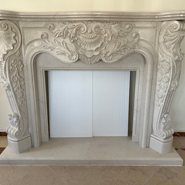 Beige Marble Fireplace - Mantle