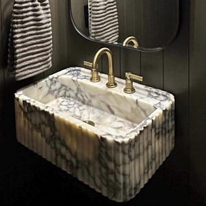 Calacatta Viola Marble Sink three side Ribbed, Marble Sink, Wall Mount Sink, Custom Order Marble Sink, Hand Carved Marble Sink, marble sink