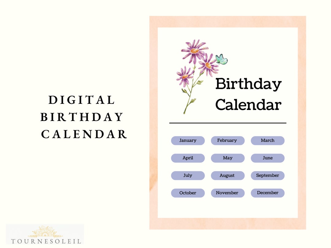 Digital Birthday Calendar Digital Birthday Tracker Etsy