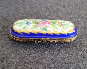 出産祝いなども豊富 Limoges Vtg Oblong Clasp Scissor Floral Box Trinket Hinged 小物入れ