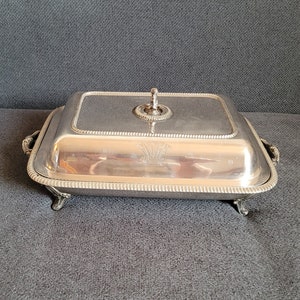 Antique beautiful silver plated dish for serving.