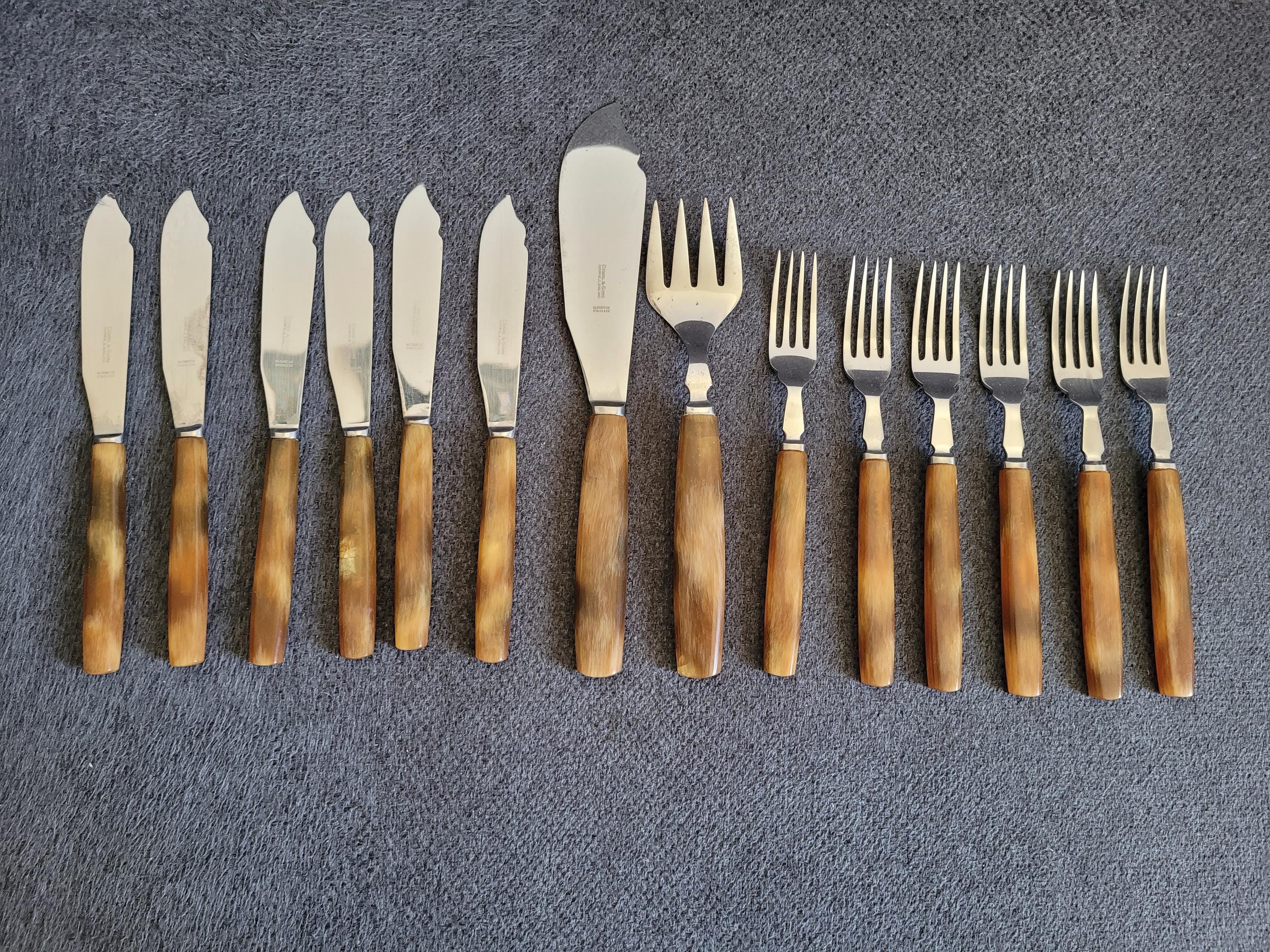 【英国 ヴィンテージ】鹿角ハンドル ステーキフォーク6本セット 英国 ヴィンテージ】鹿角ハンドル ステーキフォーク6本セット