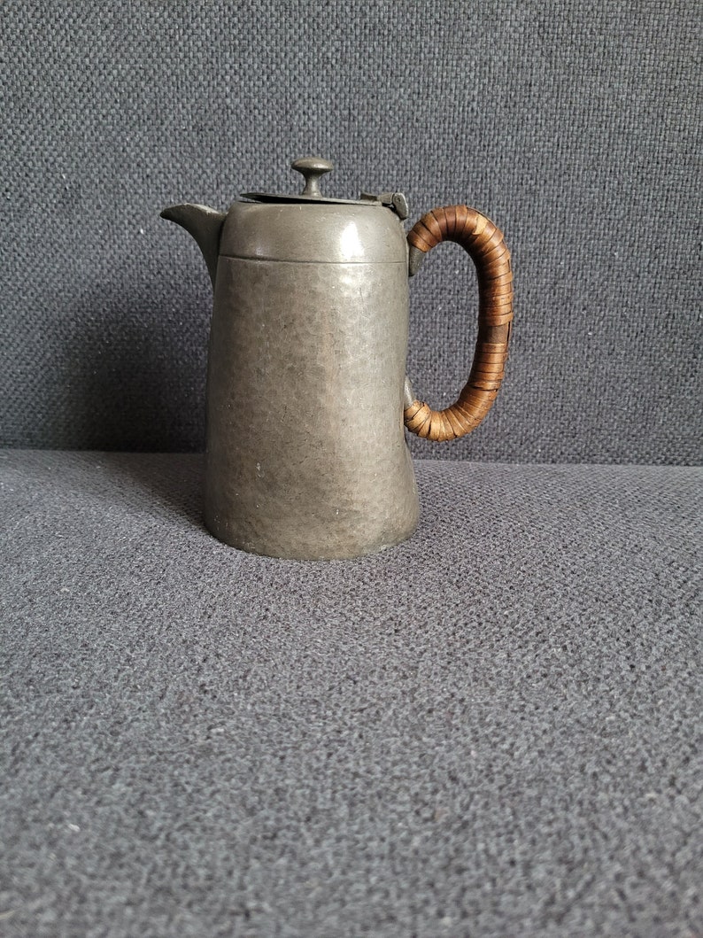 Antique Hammered Pewter Kettle Made in England by Sheffield Craftsman