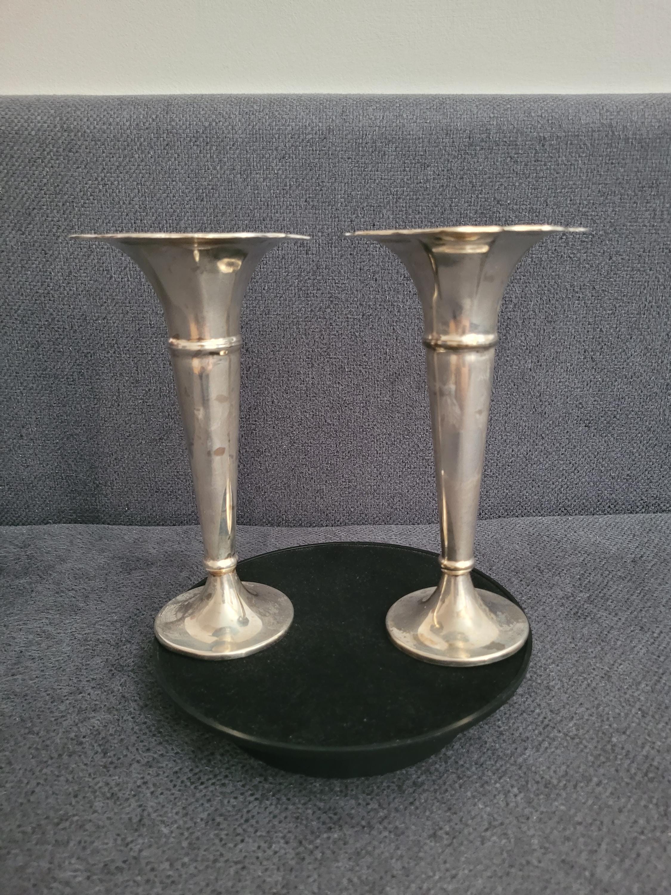 Elegant pair of vintage silver-plated vases