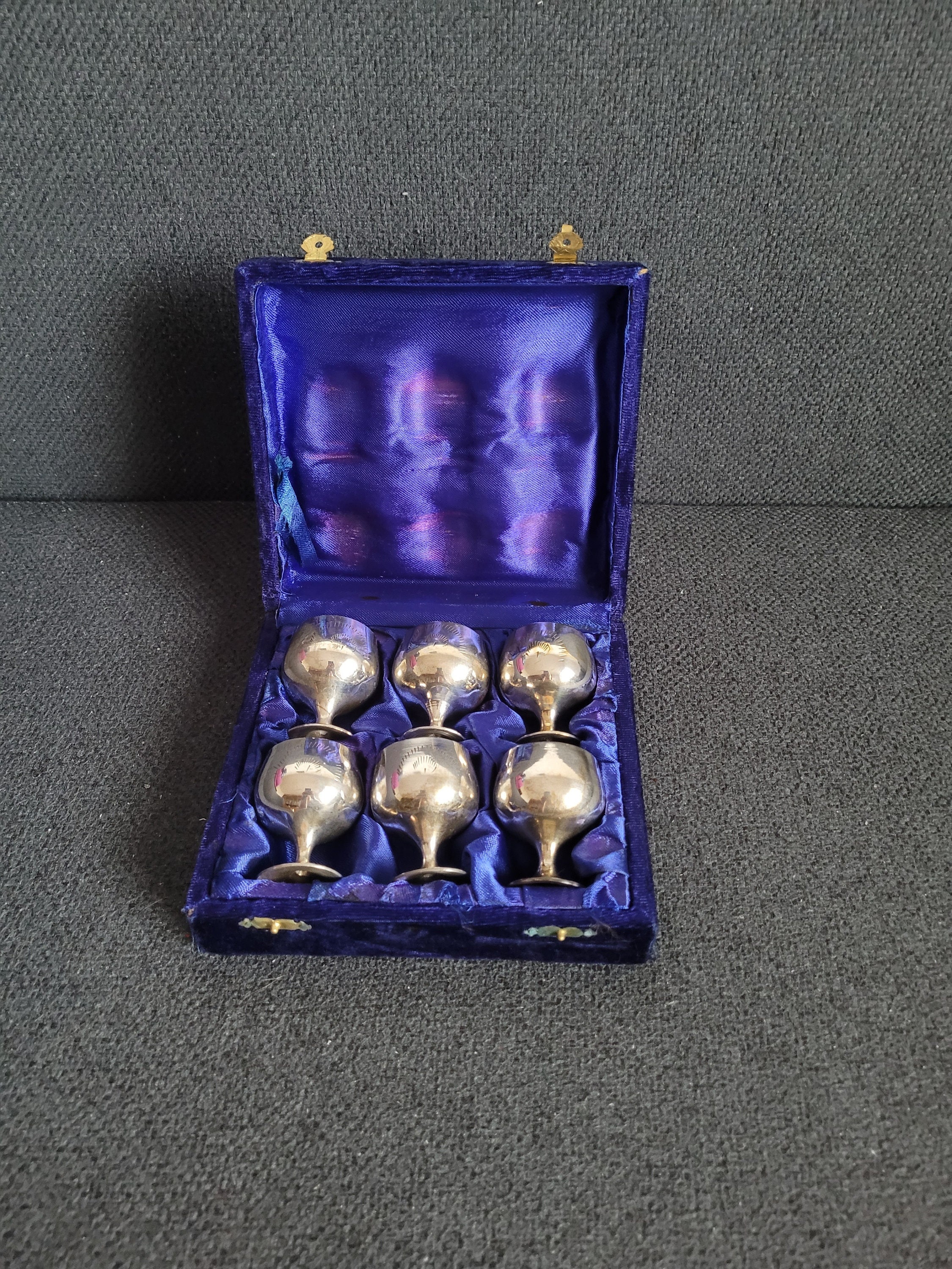 Vintage Set of Six Silver-plated Glasses With Handmade Engraving