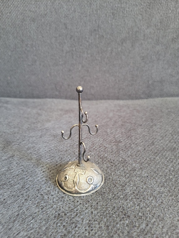 Antique silver miniature jewelry stand with hooks