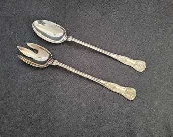 Large vintage silver-plated salad serving set