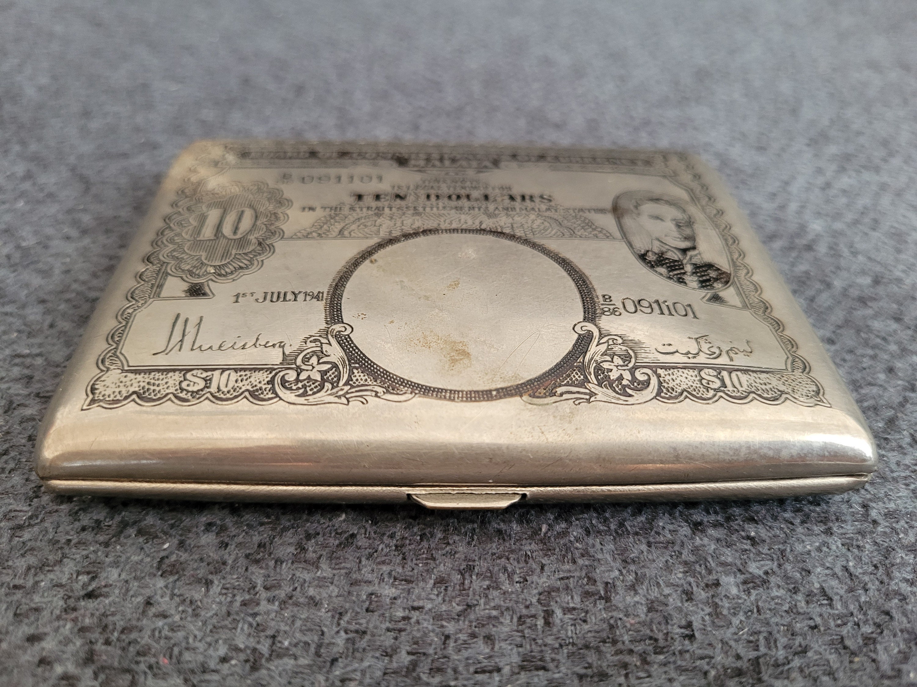 CAG スラブケース　外国銀貨 ブラジル 960R銀貨　1811年 Vintage Cigarette Case 10 Dollars With an Engraving of King George
