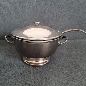 Antique silver-plated soup turen with lid and ladle