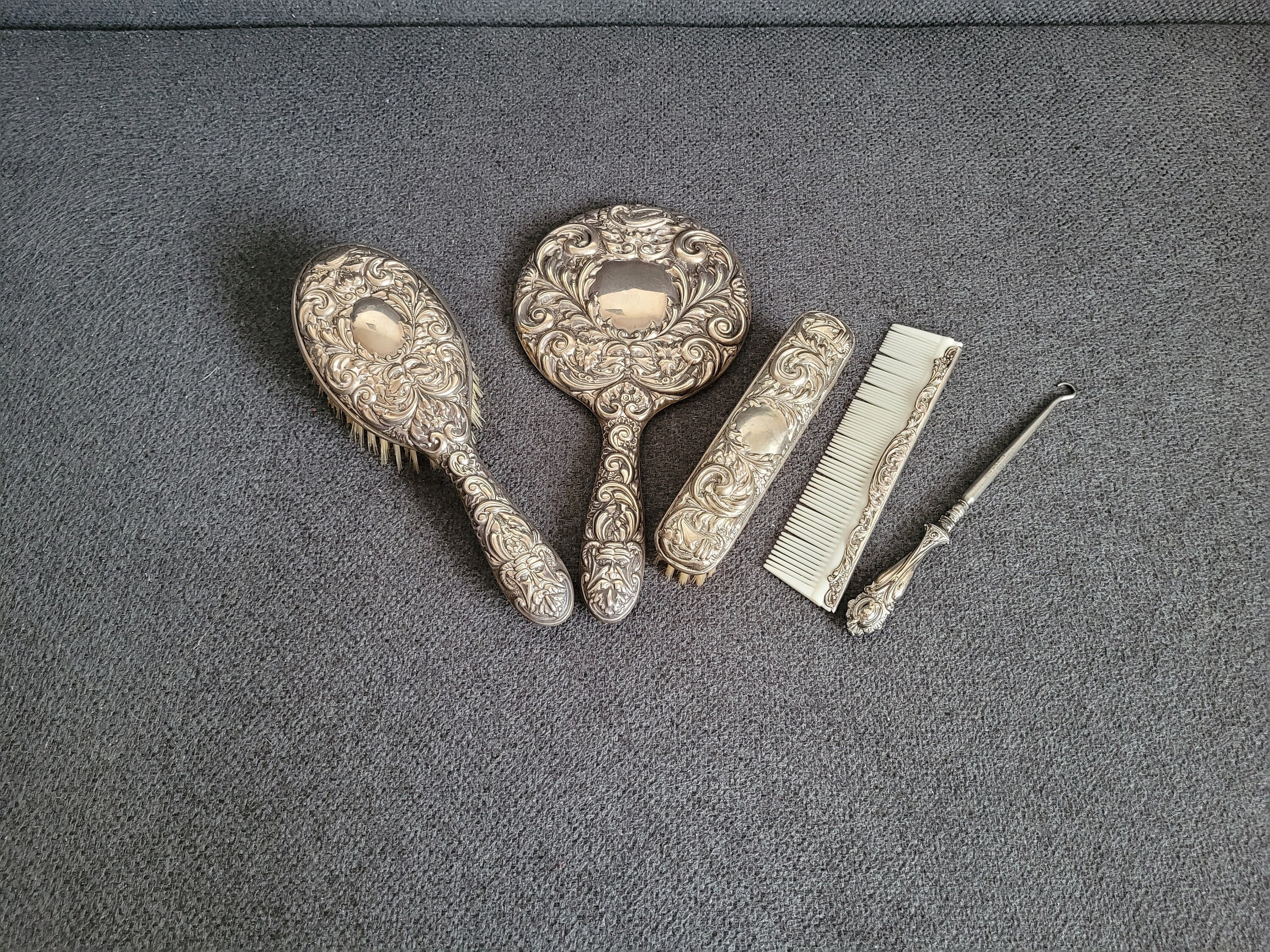 Vintage 925 Sterling Silver Vanity Set by Broadway and Co 5 Pieces