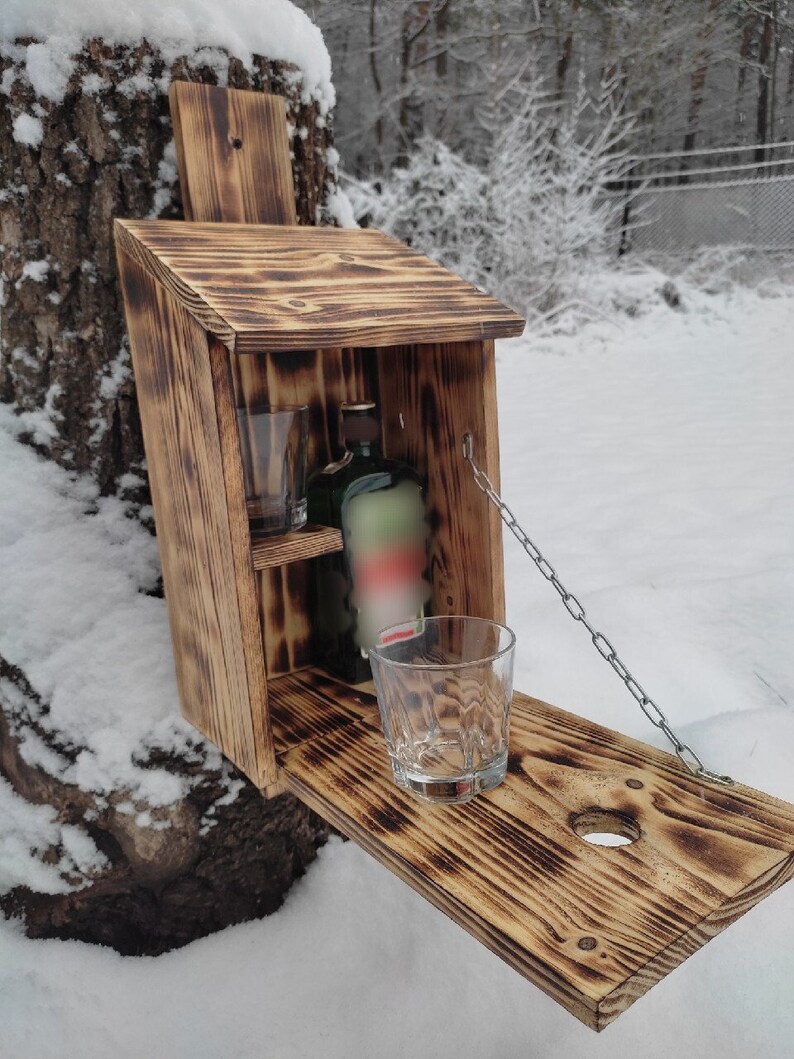 View of Wooden Birdhouse Mini Cabinet, Twitter Box With Mini Bar, Handmade Bird ...