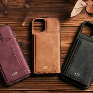 Funda de cuero personalizada para iPhone, funda tipo billetera, funda para teléfono, monograma de cuero para iPhone 6/7/8 y Plus X XS 11 12 13, regalo para el Día de la Madre