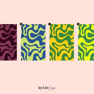May include: Four rectangular swatches labelled 25 through 28, each featuring a distinct two-tone wavy liquid pattern. The first is dark maroon and plum, the second blue and lime green, the third green and yellow, and the fourth lime and forest green.