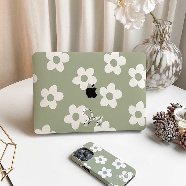 Green Flower MacBook Case for for MacBook Air 13 MacBook Pro 13 14 16 15 Air 13 12 inch MacBook Air 13 M2 M3 inch Laptop Case