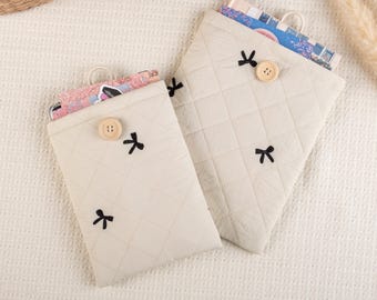 Handmade Black Ribbon Kindle Sleeve, Ereader Sleeve, Kindle Basic Sleeve, iPad Mini Sleeve, Book Accessories, Book Lover Gift, Kindle Pouch