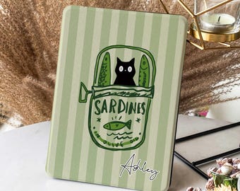 Estuche para Kindle Paperwhite 12.º de 7 pulgadas con estampado de rayas de sardinas, funda para Kobo Clara a color con correa de mano para Kindle 11.º de 2024, regalo para ella
